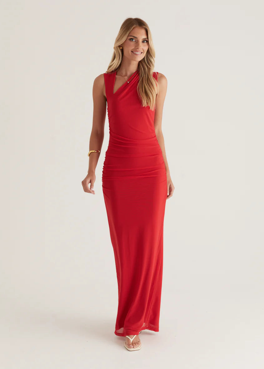 Karolina Mesh Maxi Dress - Red