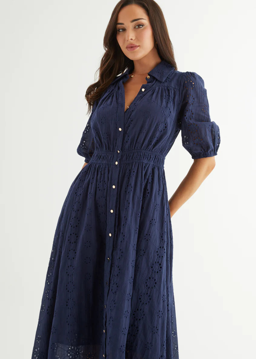 Eryn Midi Dress - Navy Anglaise