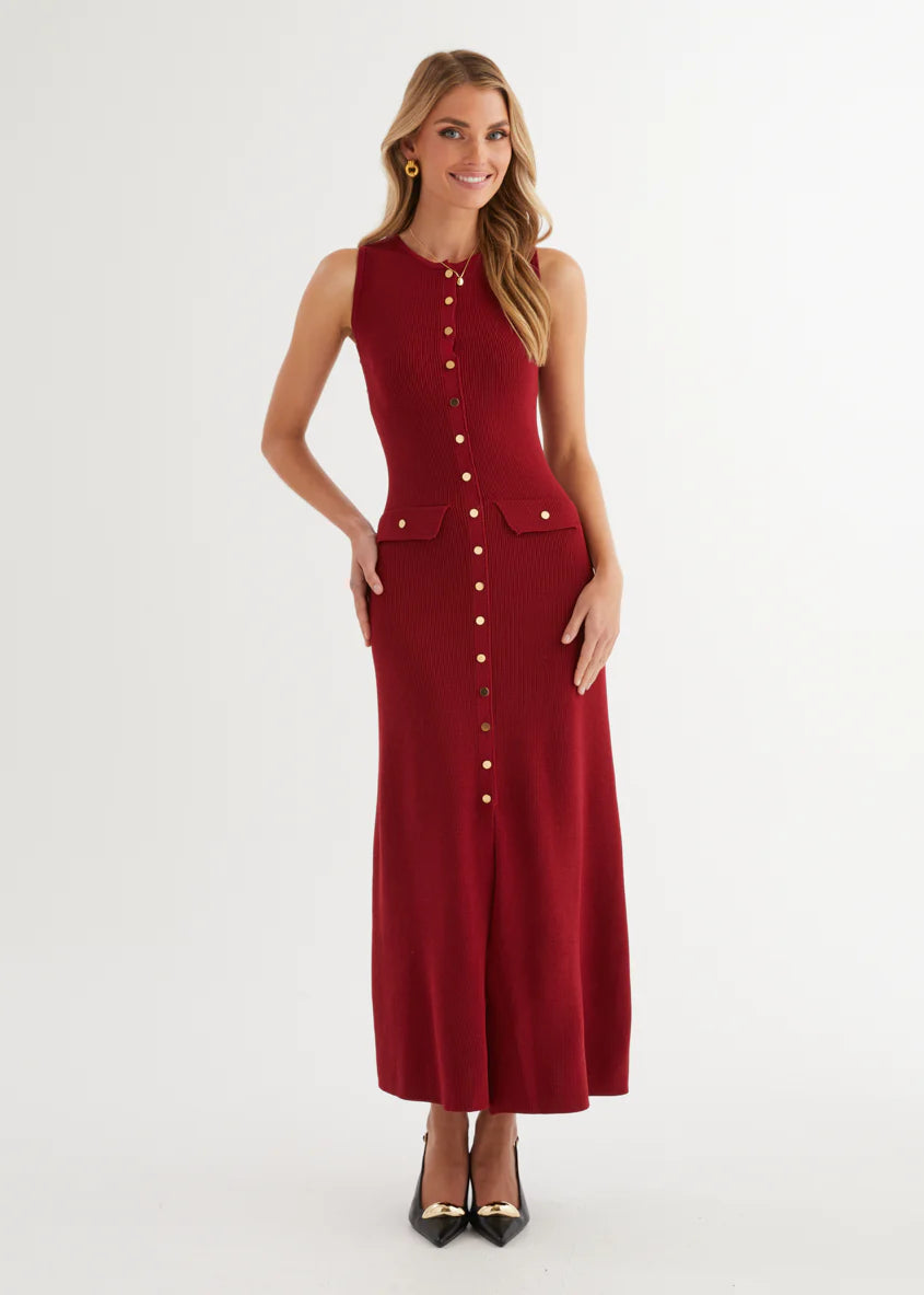 Tully Knit Midi Dress - Wine