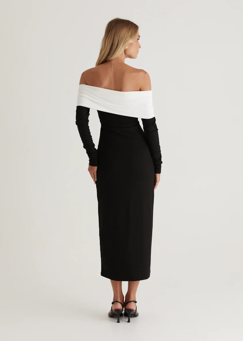 Revolver Off Shoulder Maxi Dress - Black Splice