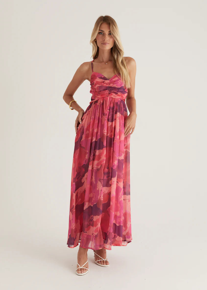 Tahitian Midi Dress - Magenta Rush