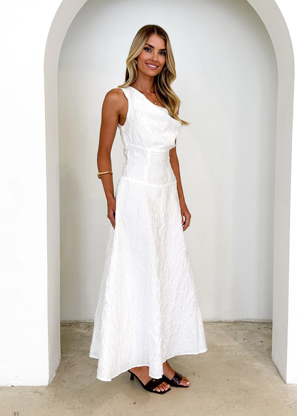 Vida One Shoulder Maxi Dress - Off White