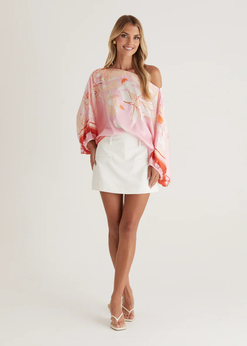 Maui Off Shoulder Top - Candy Pink Floral