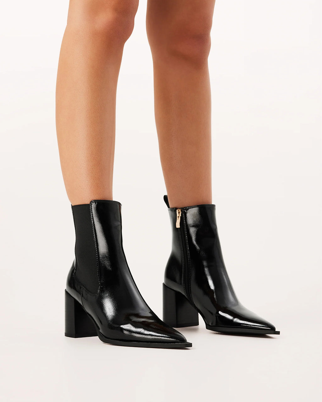 Stephanie Boots - Black Crinkle Patent