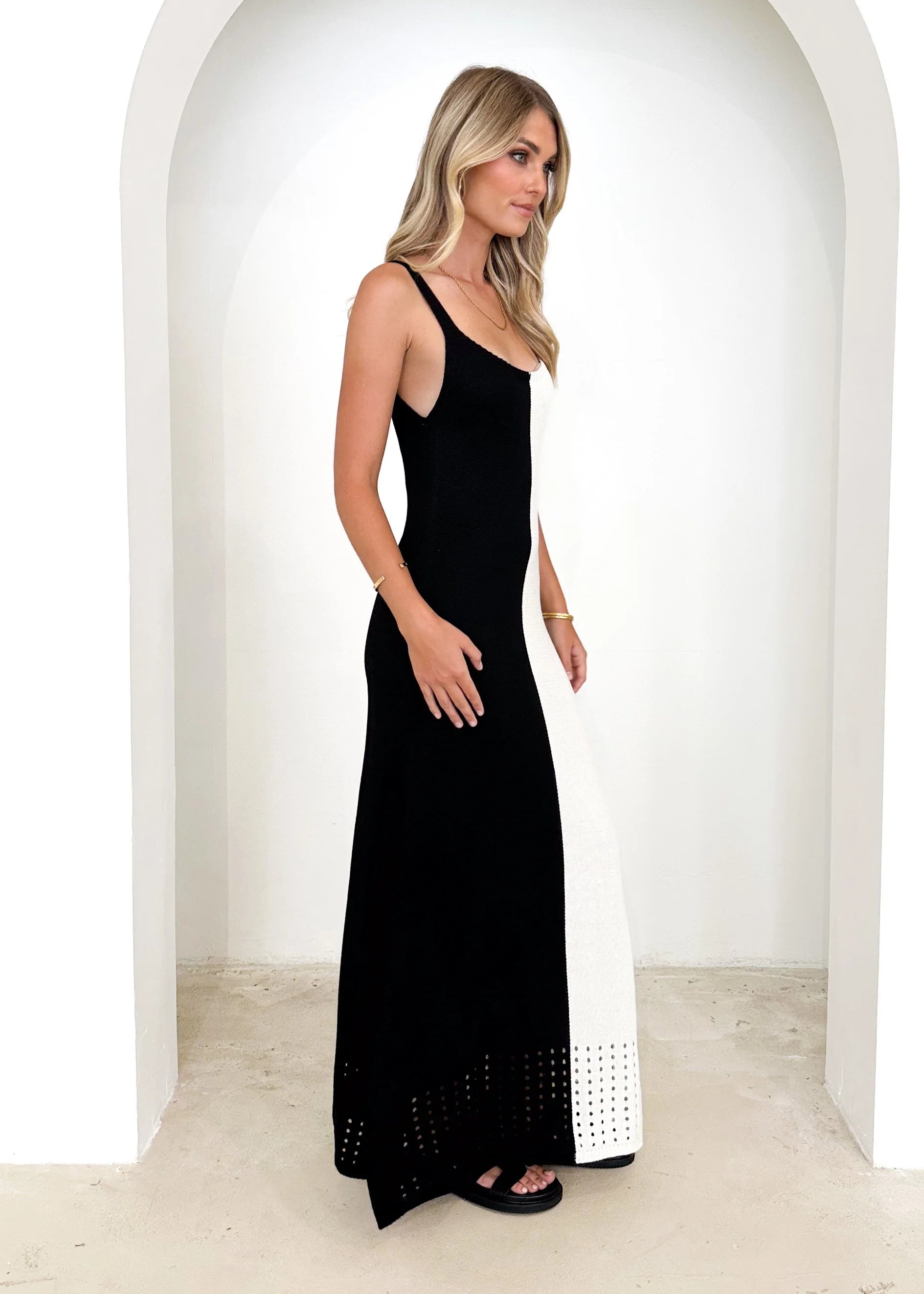 Karney Crochet Maxi Dress - Black Splice