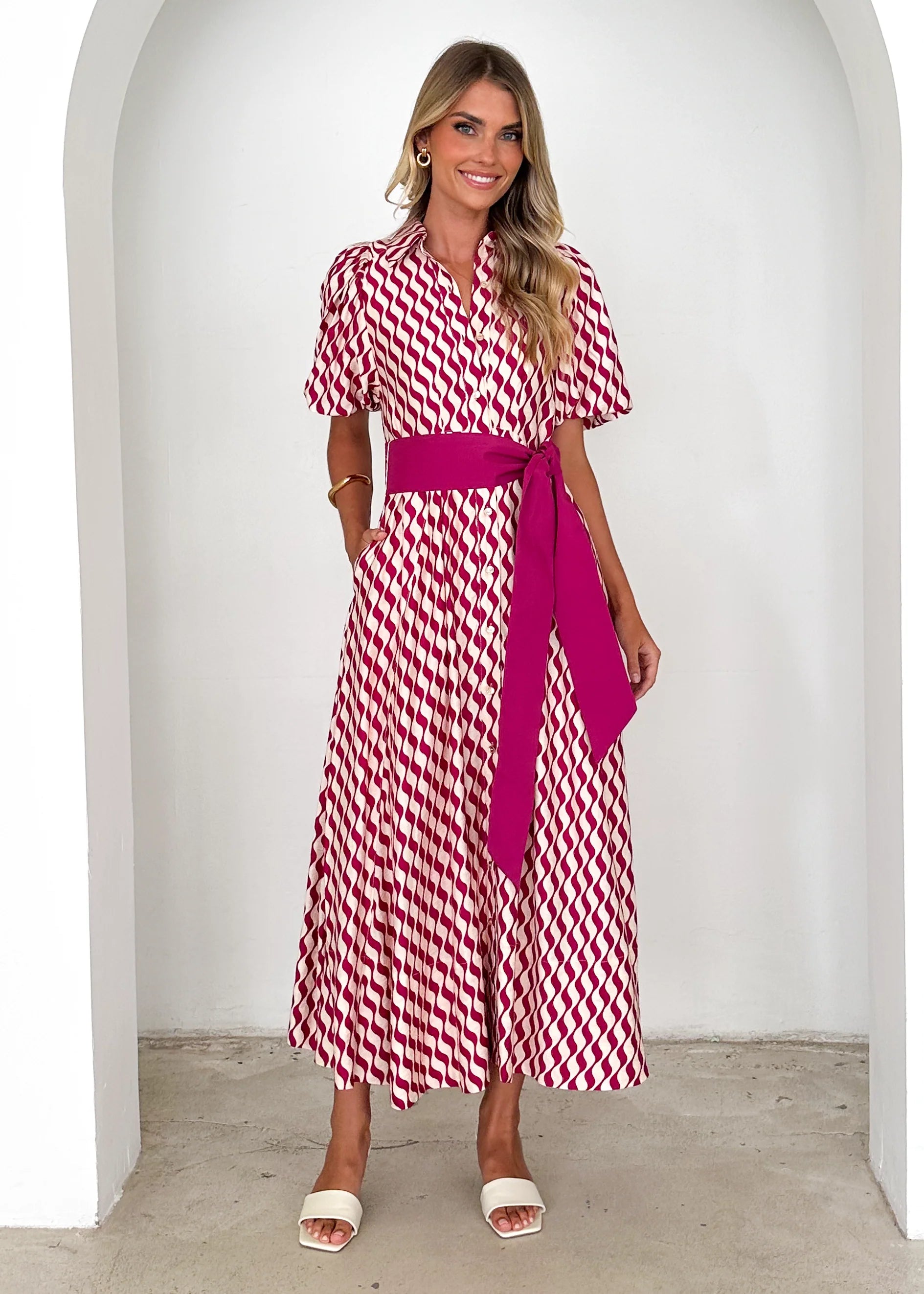 Brunswick Midi Dress - Magenta Wave