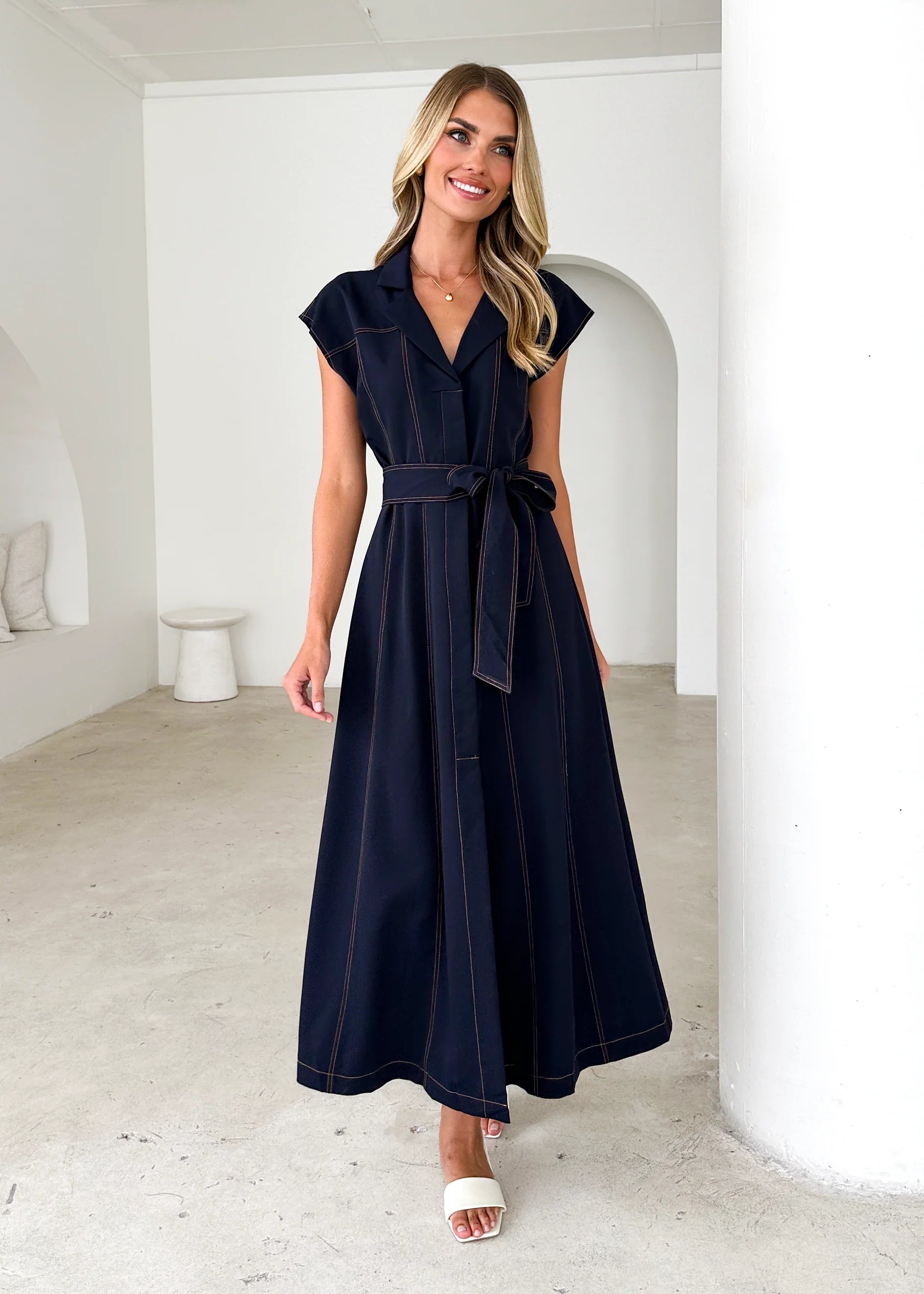Chevron Midi Dress - Indigo