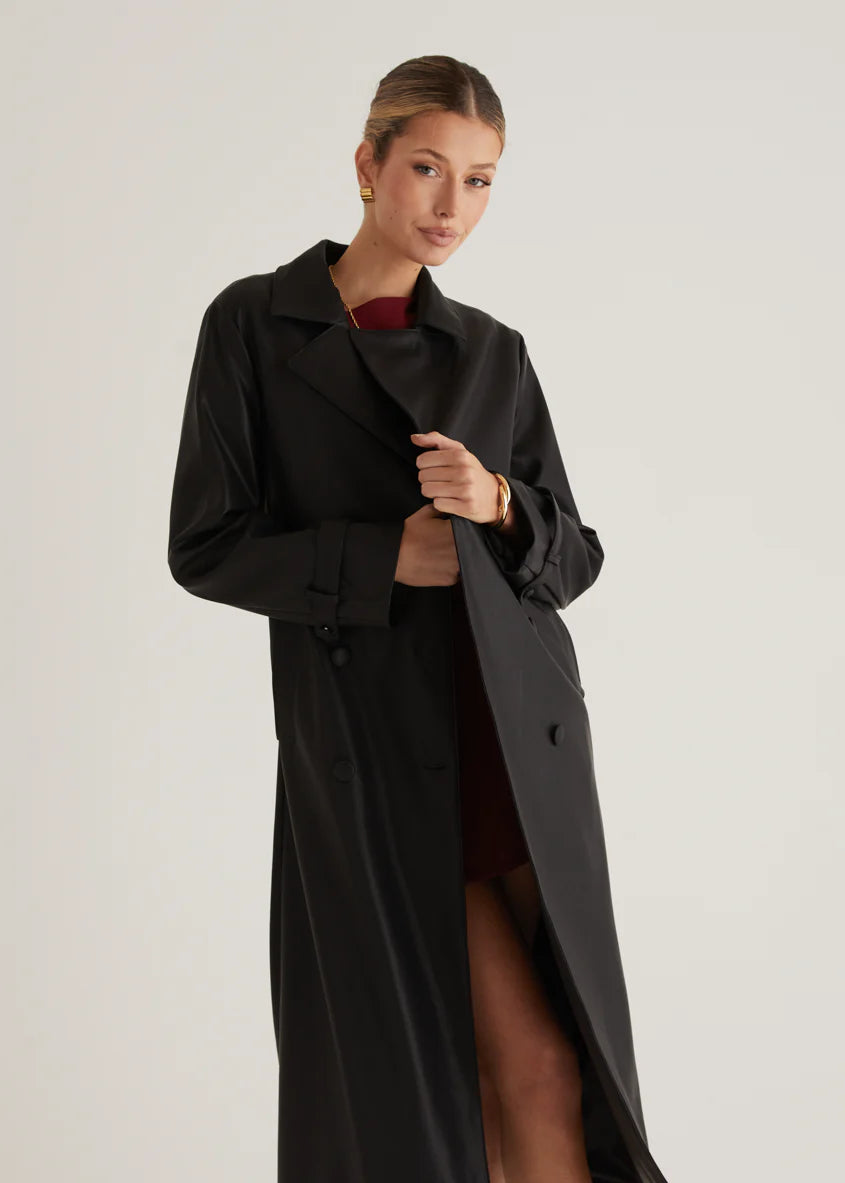 Chanti PU Trench Coat - Black