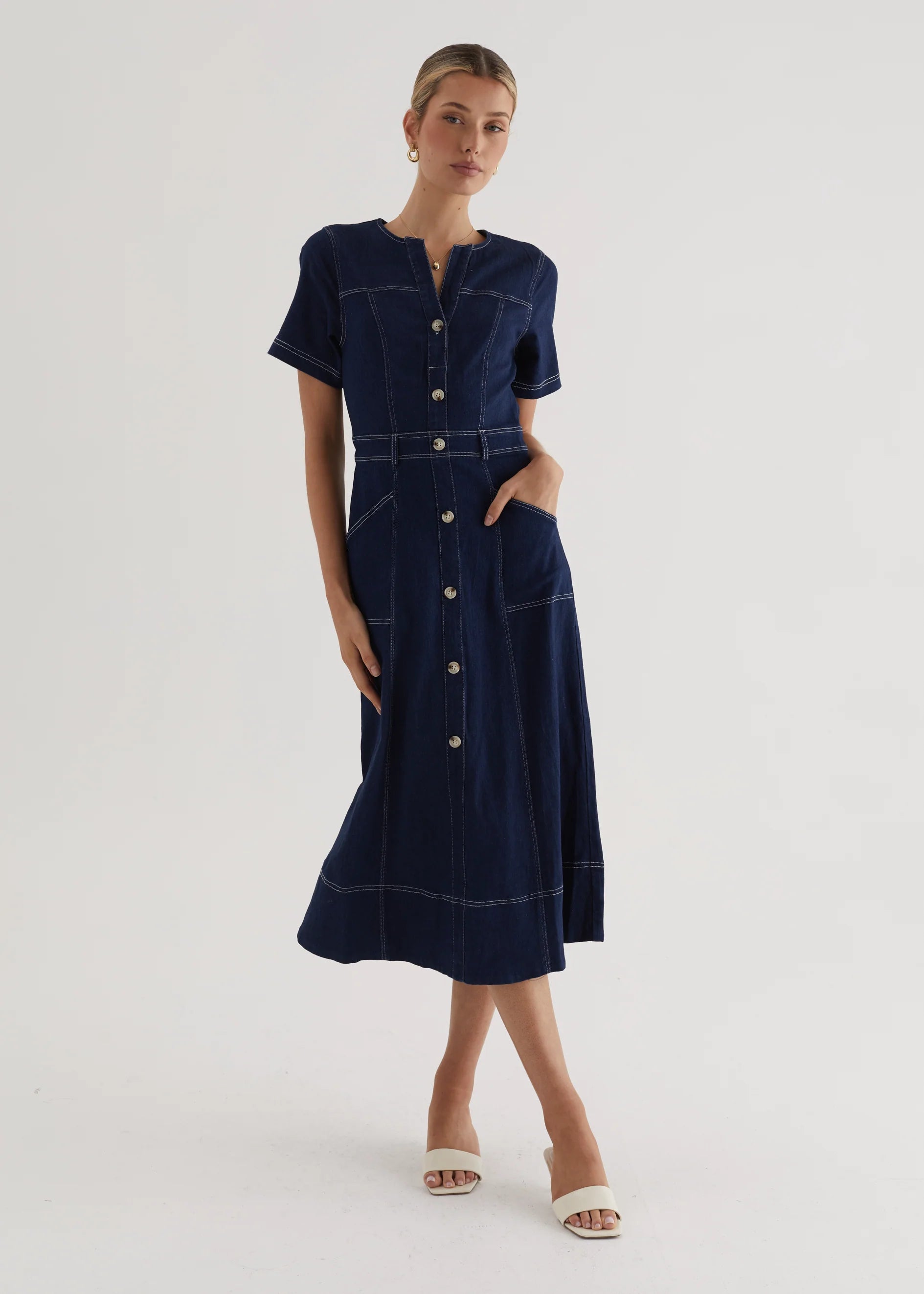 Petra Denim Midi Dress - Indigo