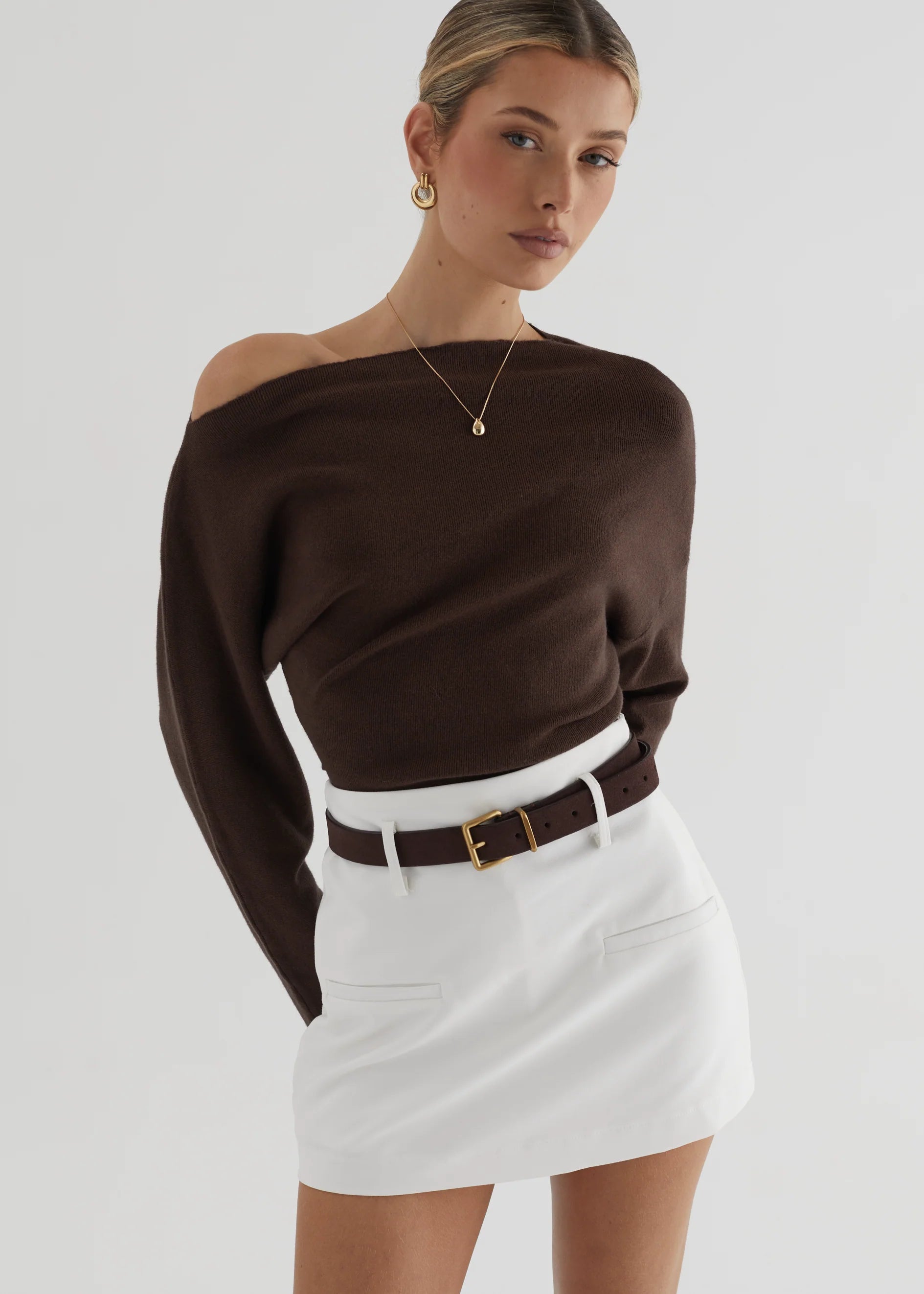 Willowly One Shoulder Knit Top - Chocolate