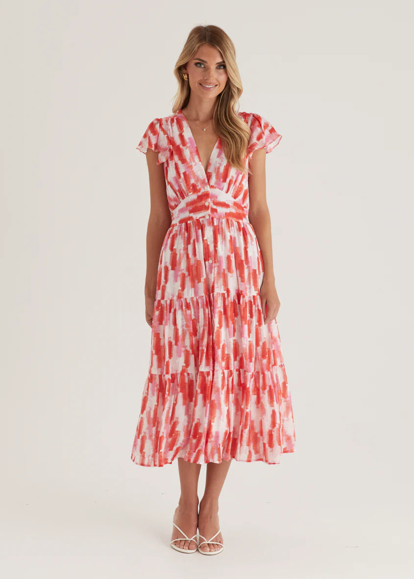 Gatsby Midi Dress - Red Splash