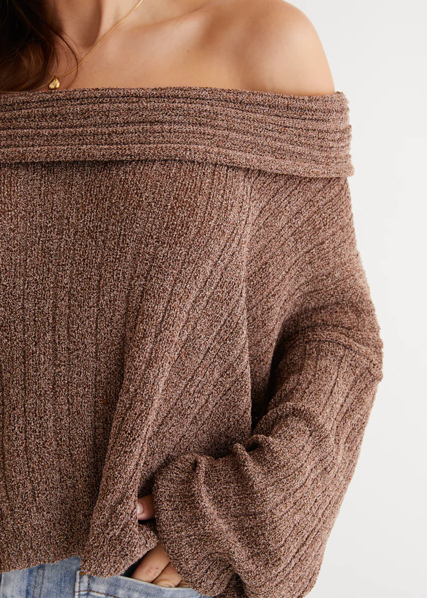 Knoxville Off Shoulder Sweater - Mocha