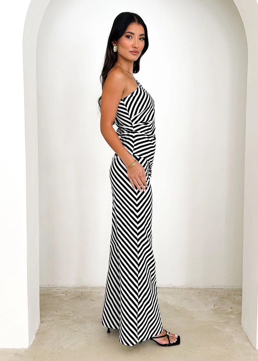 Heidi One Shoulder Top - Black Stripe