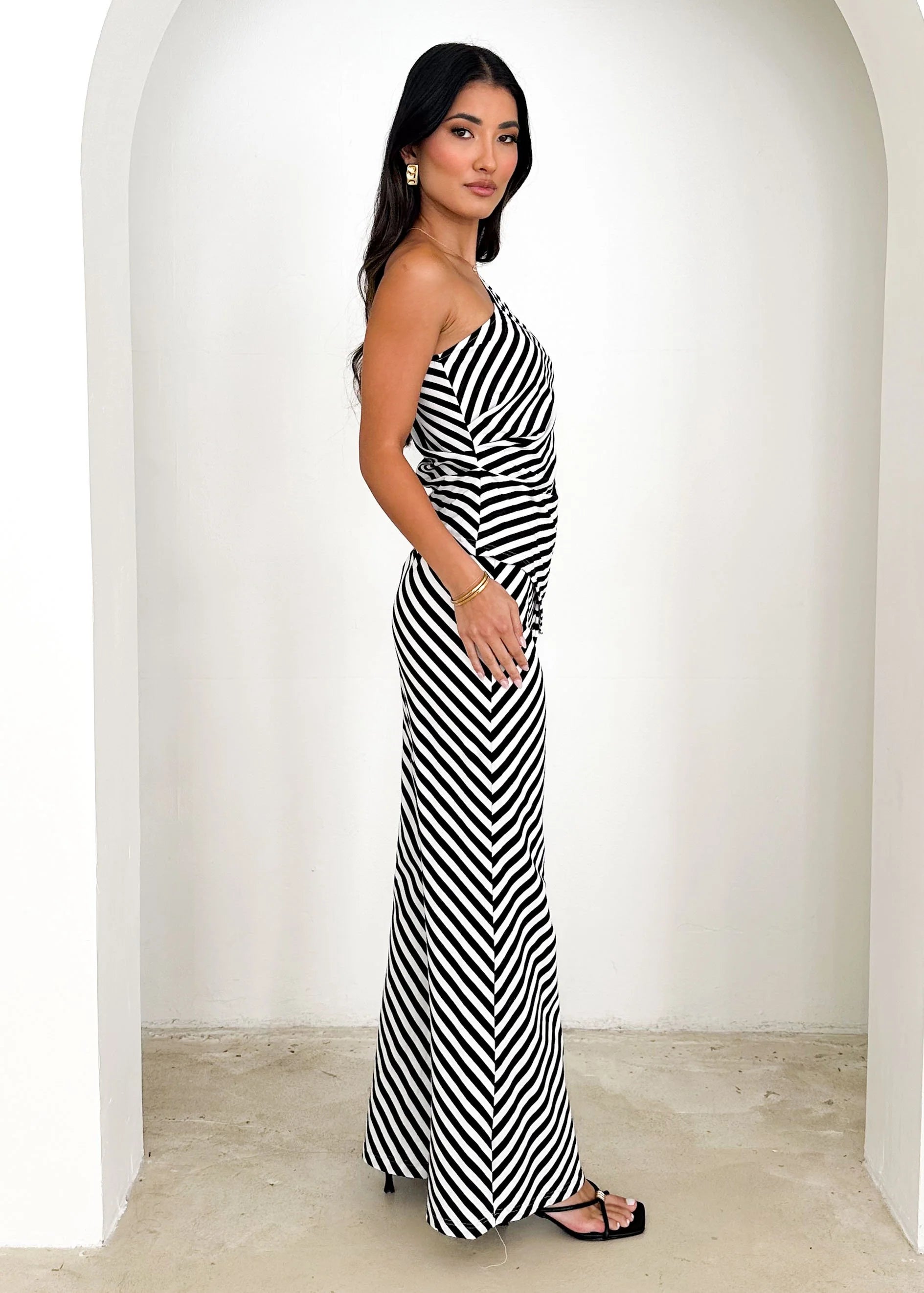 Heidi One Shoulder Top - Black Stripe