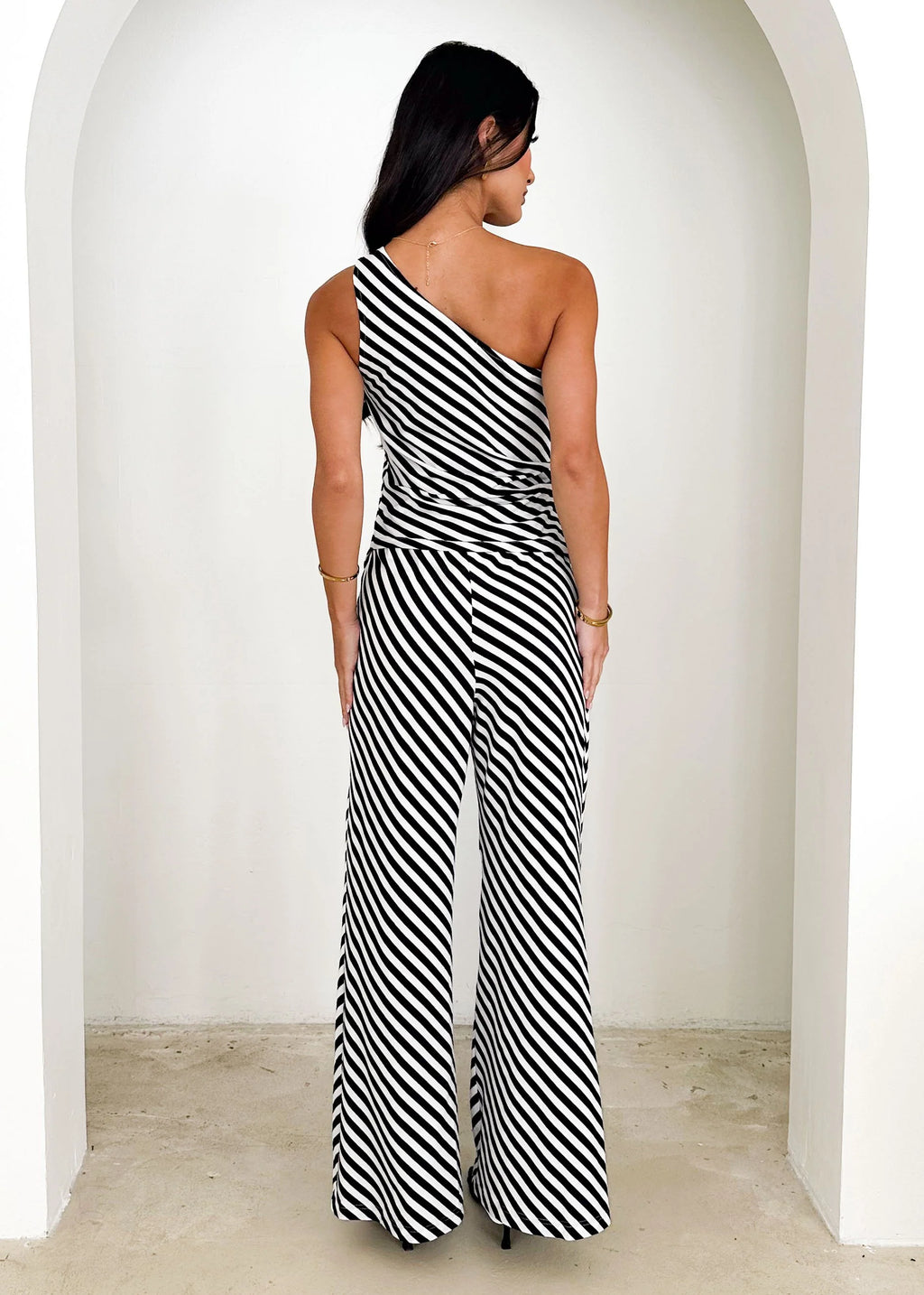 Heidi One Shoulder Top - Black Stripe