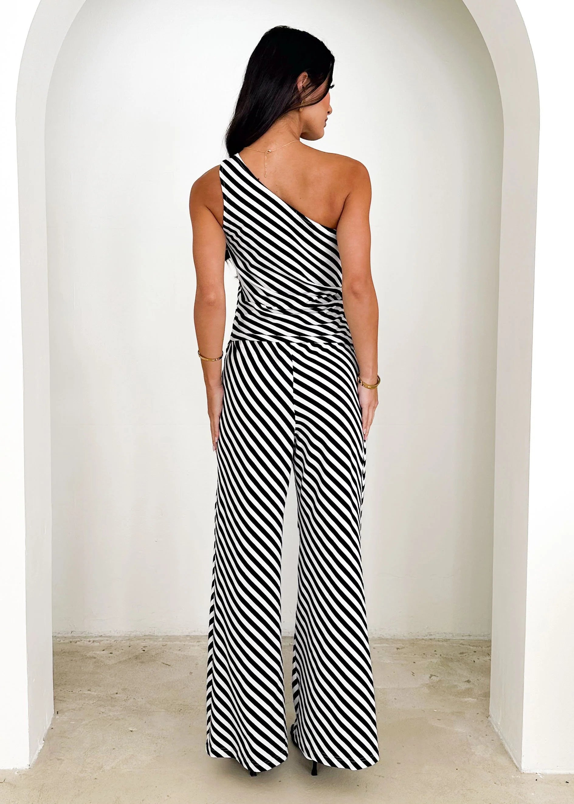 Heidi One Shoulder Top - Black Stripe