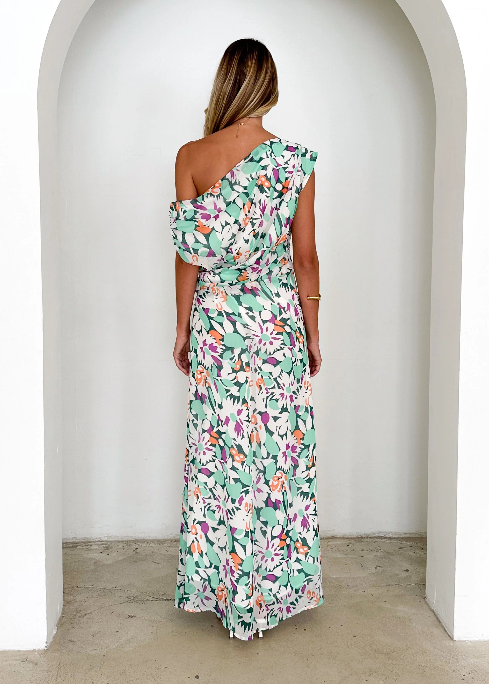 Helix Off Shoulder Midi Dress - Rio Green