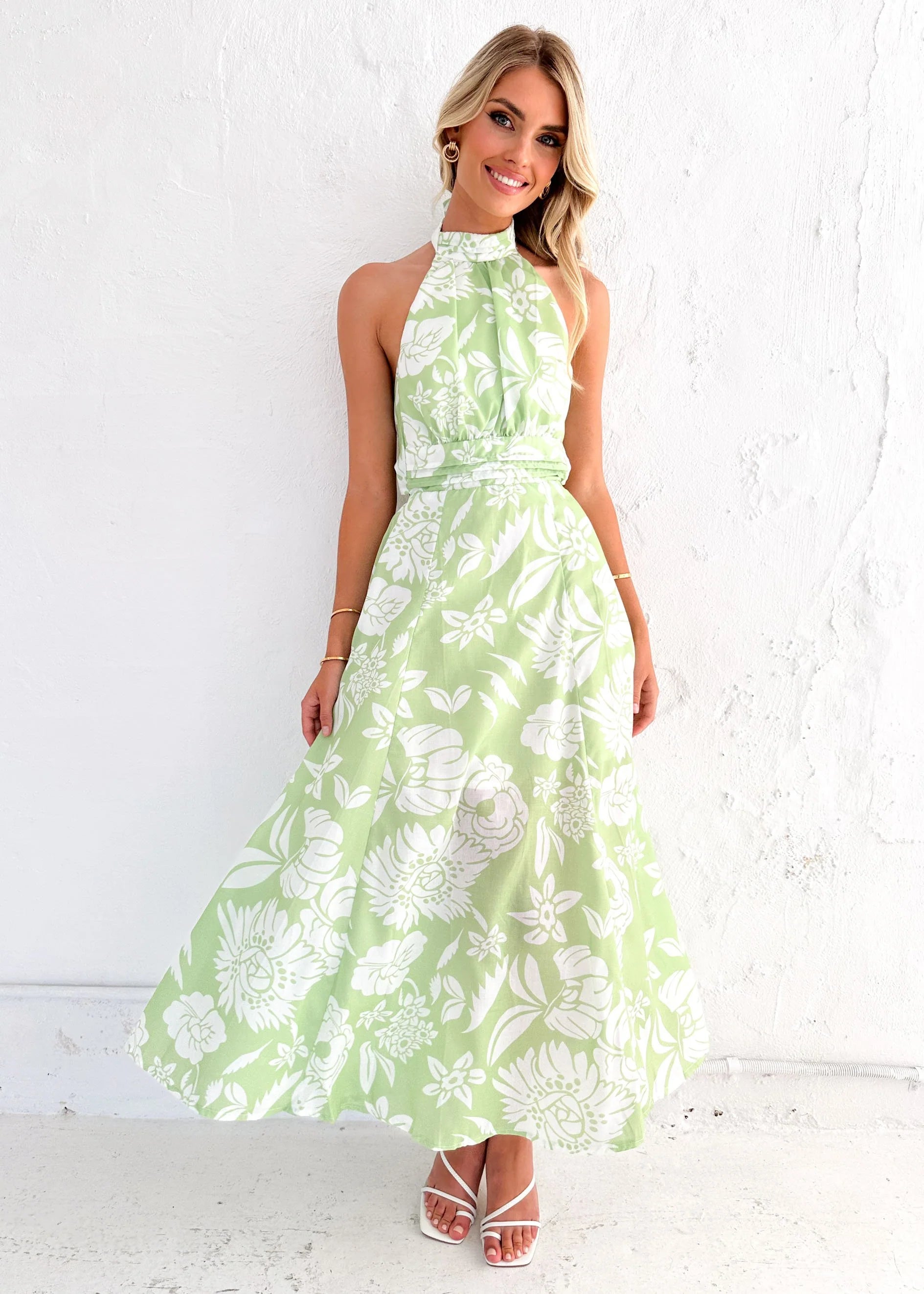 Laylo Halter Maxi Dress - Lime Floral