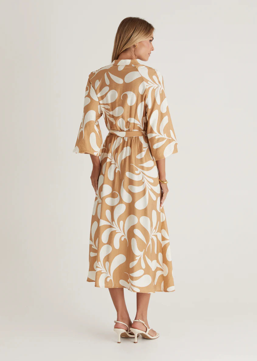 Shylah Midi Dress - Camel Swirl