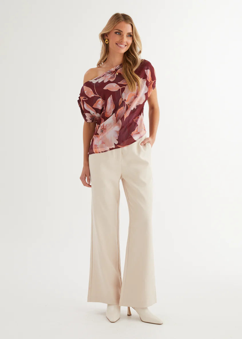 Tatum Off Shoulder Top - Burgundy Floral