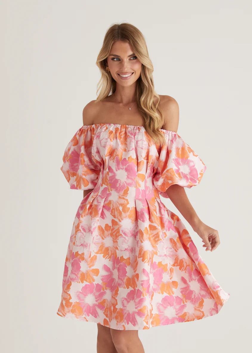Xena Off Shoulder Dress - Sunset Floral
