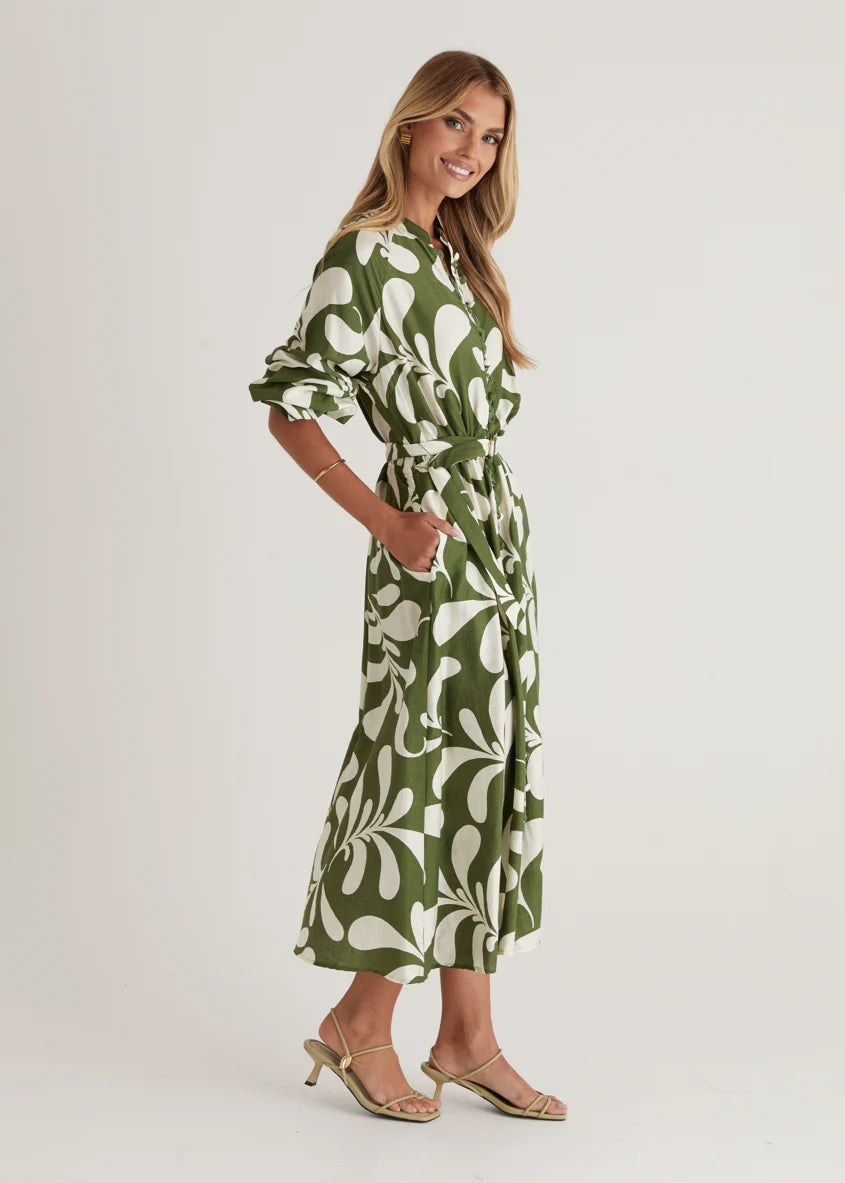 Shylah Midi Dress - Forest Swirl