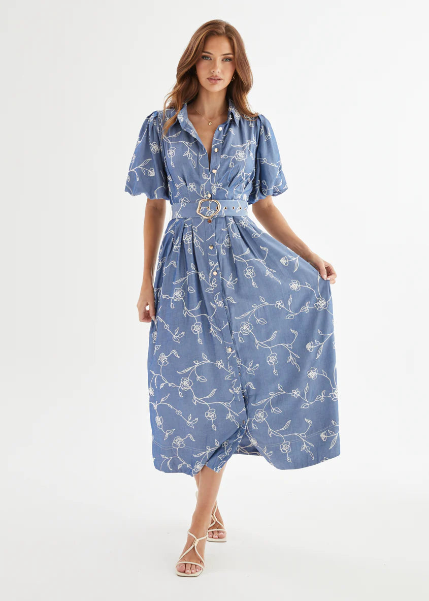 Wanderer Midi Dress - Indigo Chambray