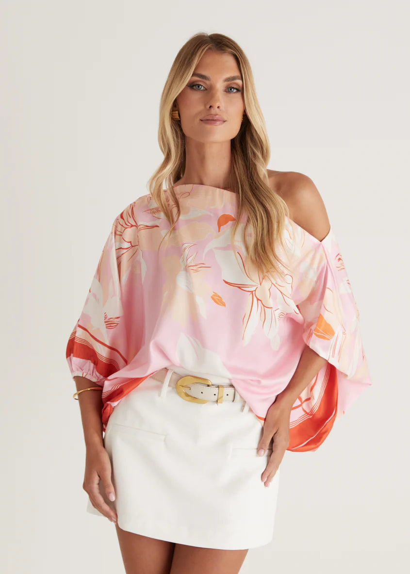 Maui Off Shoulder Top - Candy Pink Floral