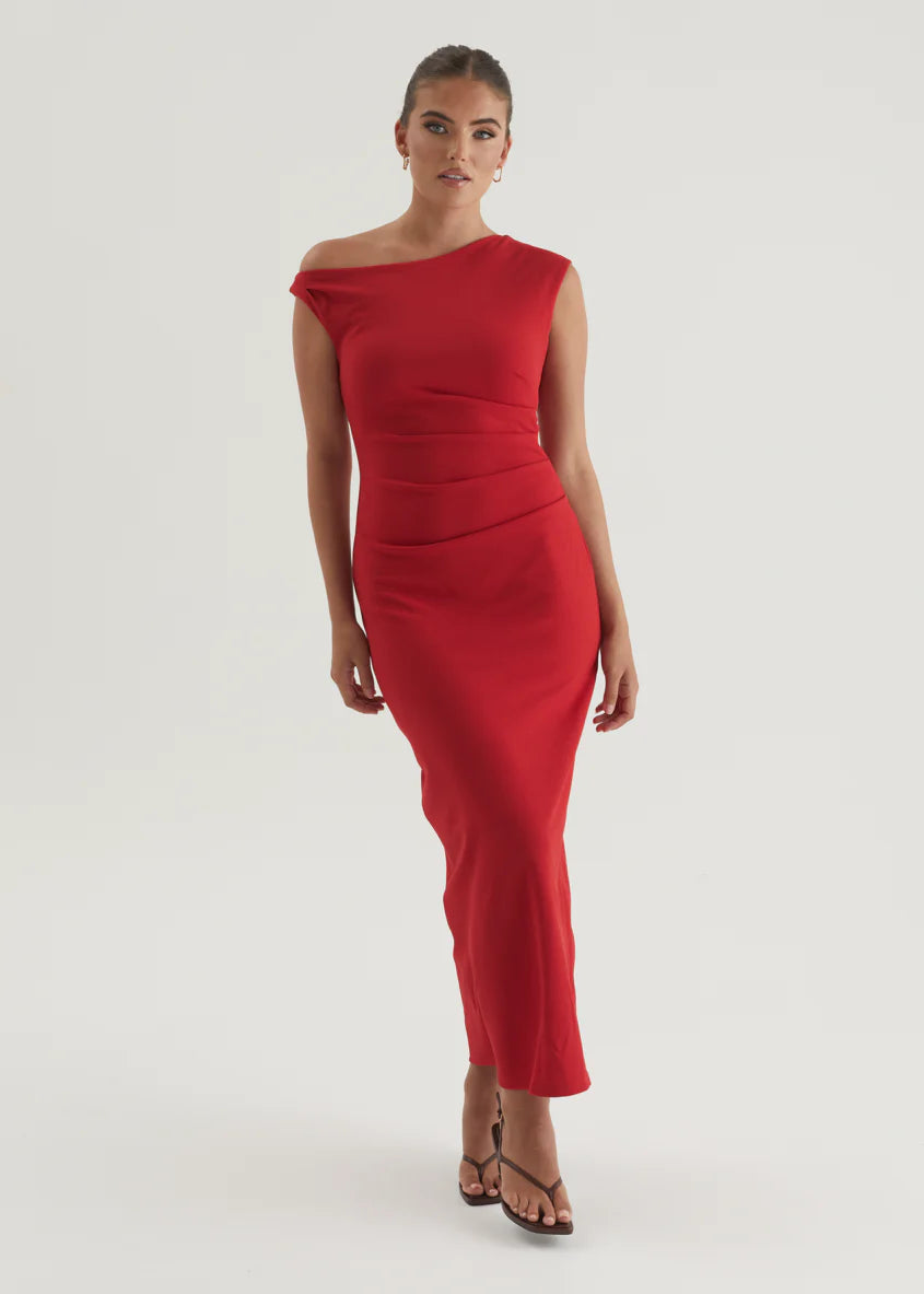 Elsea One Shoulder Maxi Dress - Red