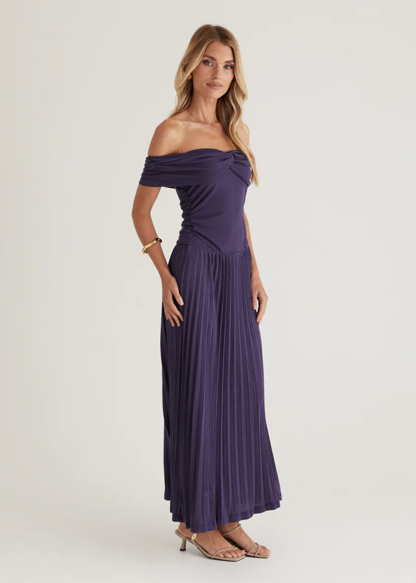 Lottie Off Shoulder Maxi Dress - Navy