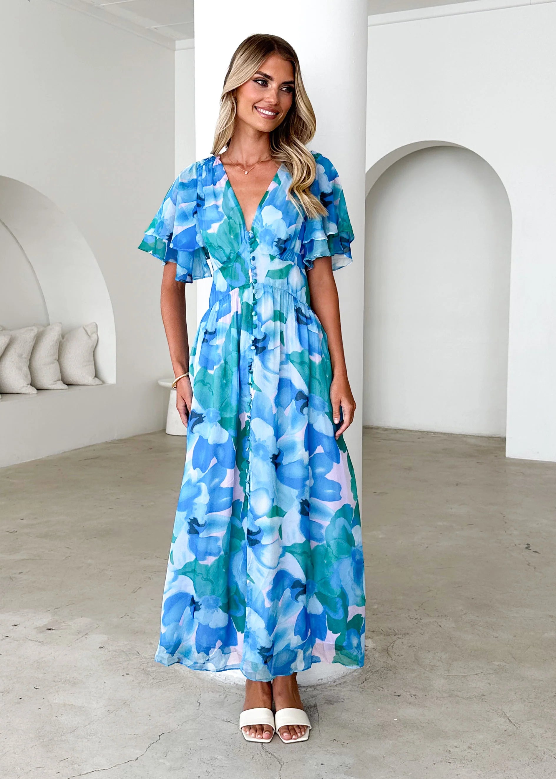 Harpa Midi Dress - Blue Blooms