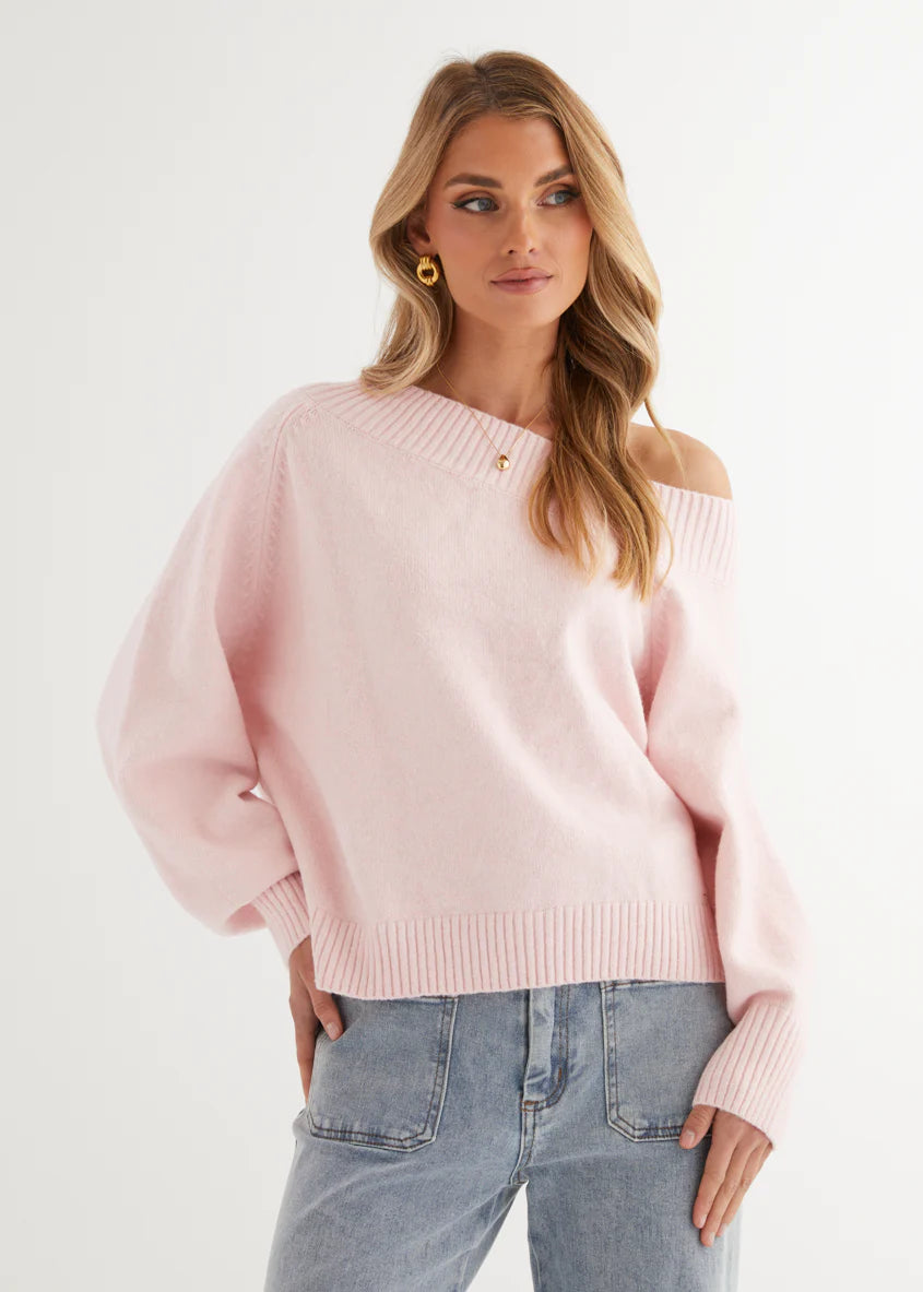 Marsha One Shoulder Sweater - Pink