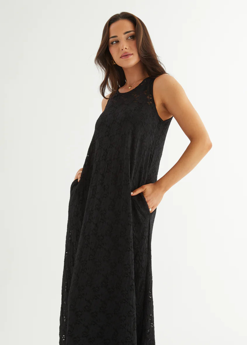 Aneika Lace Maxi Dress - Black
