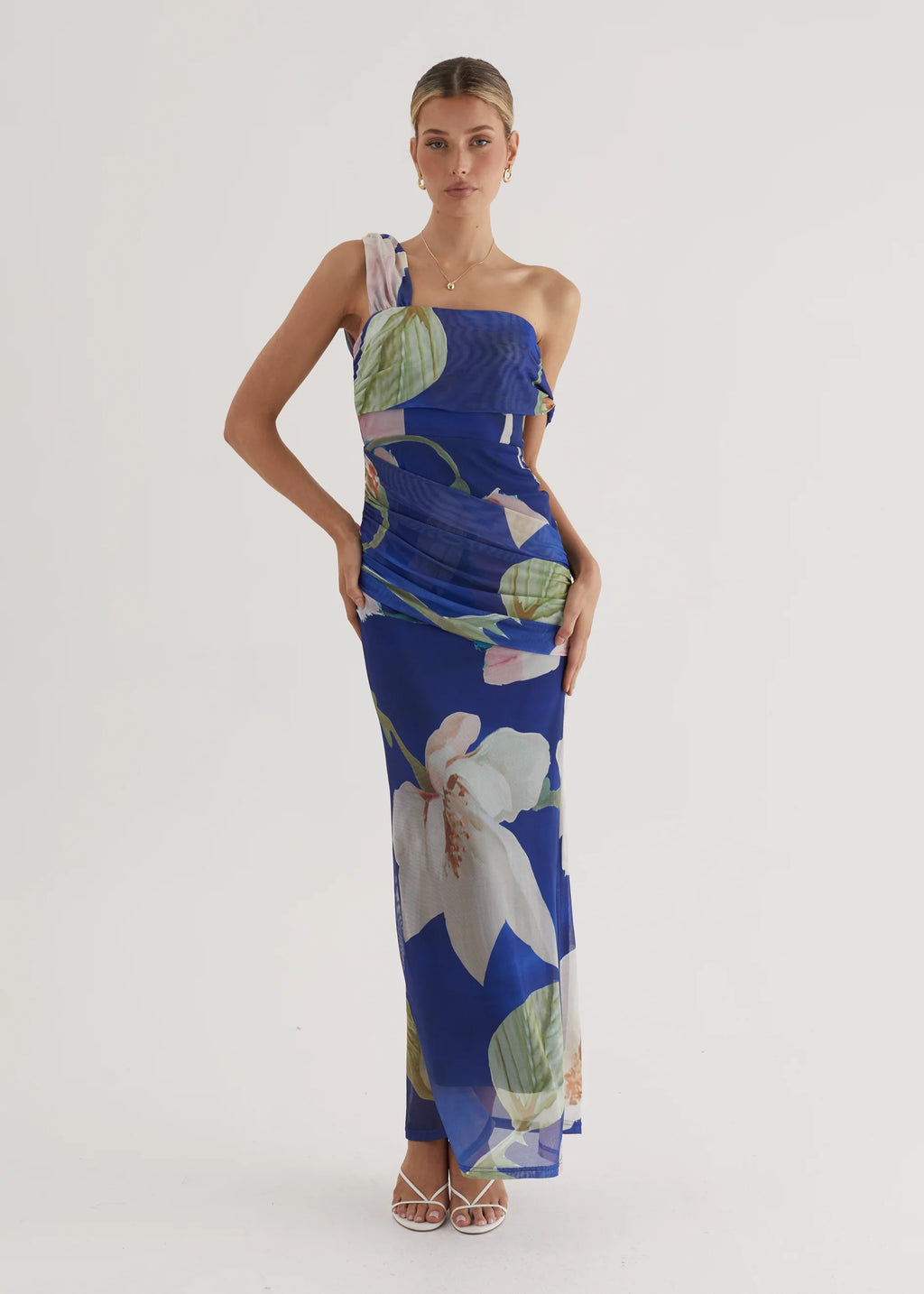 Helena Mesh Maxi Dress - Blue Flowers