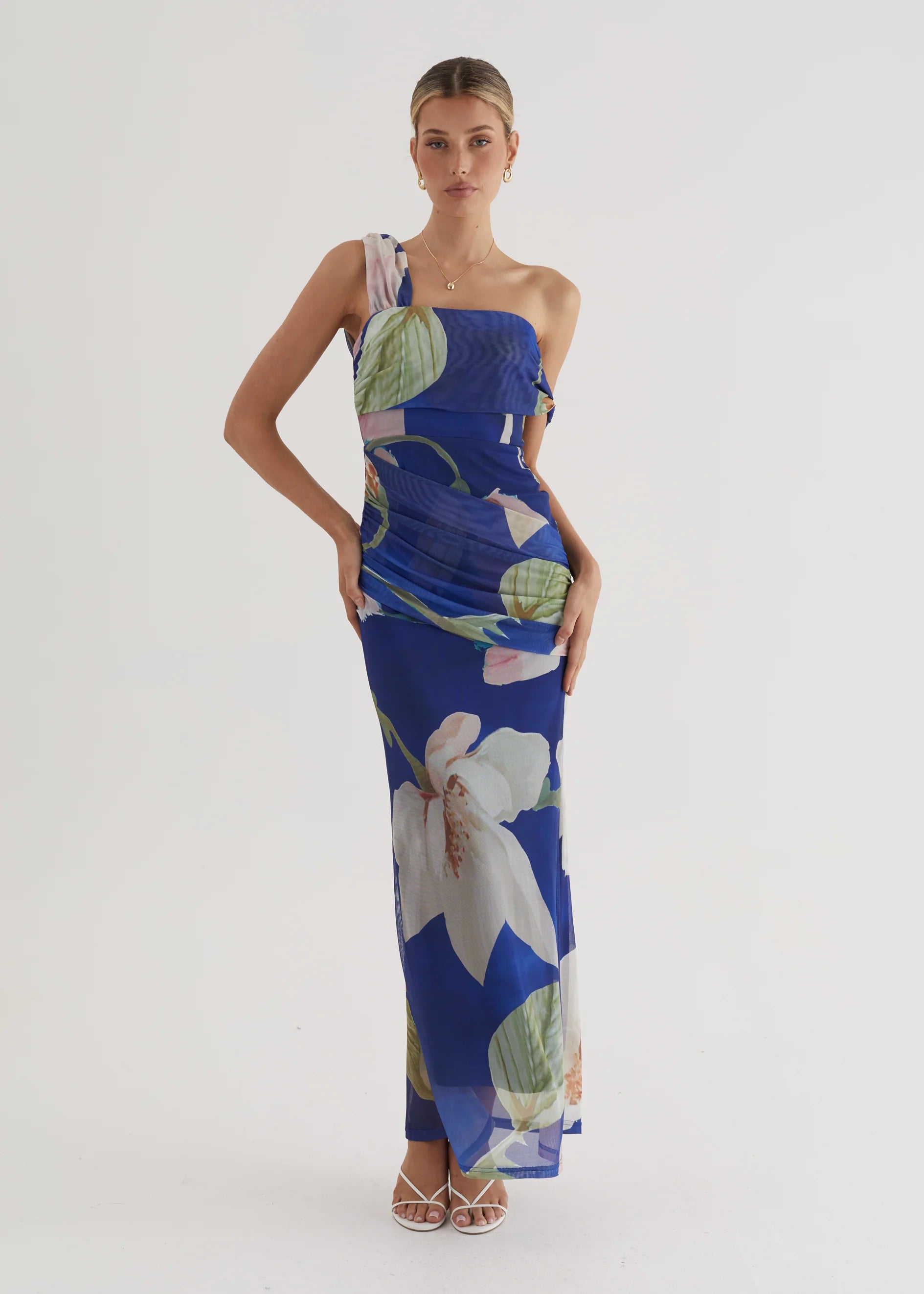 Helena Mesh Maxi Dress - Blue Flowers