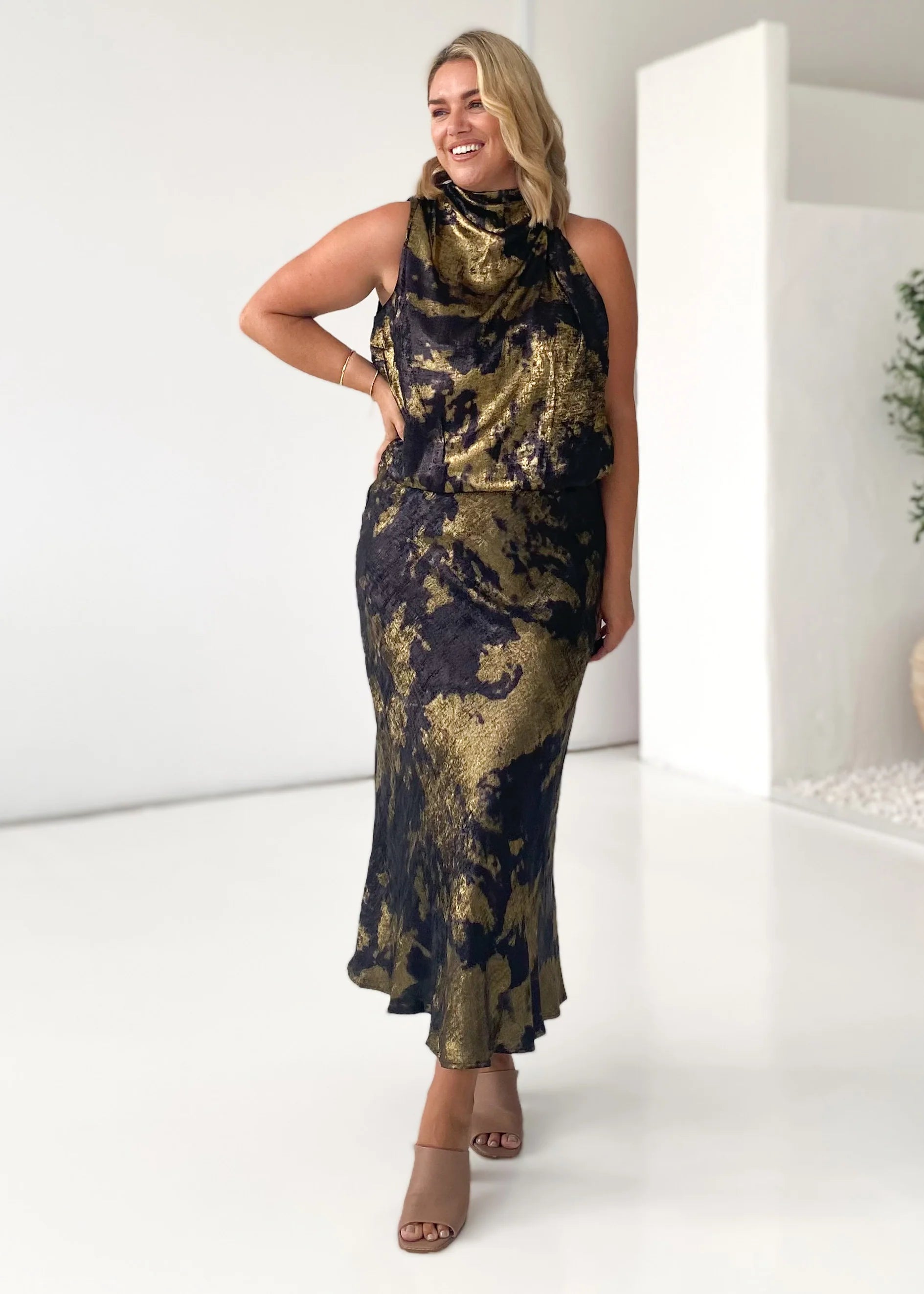 Stasio Midi Skirt - Gold Marble