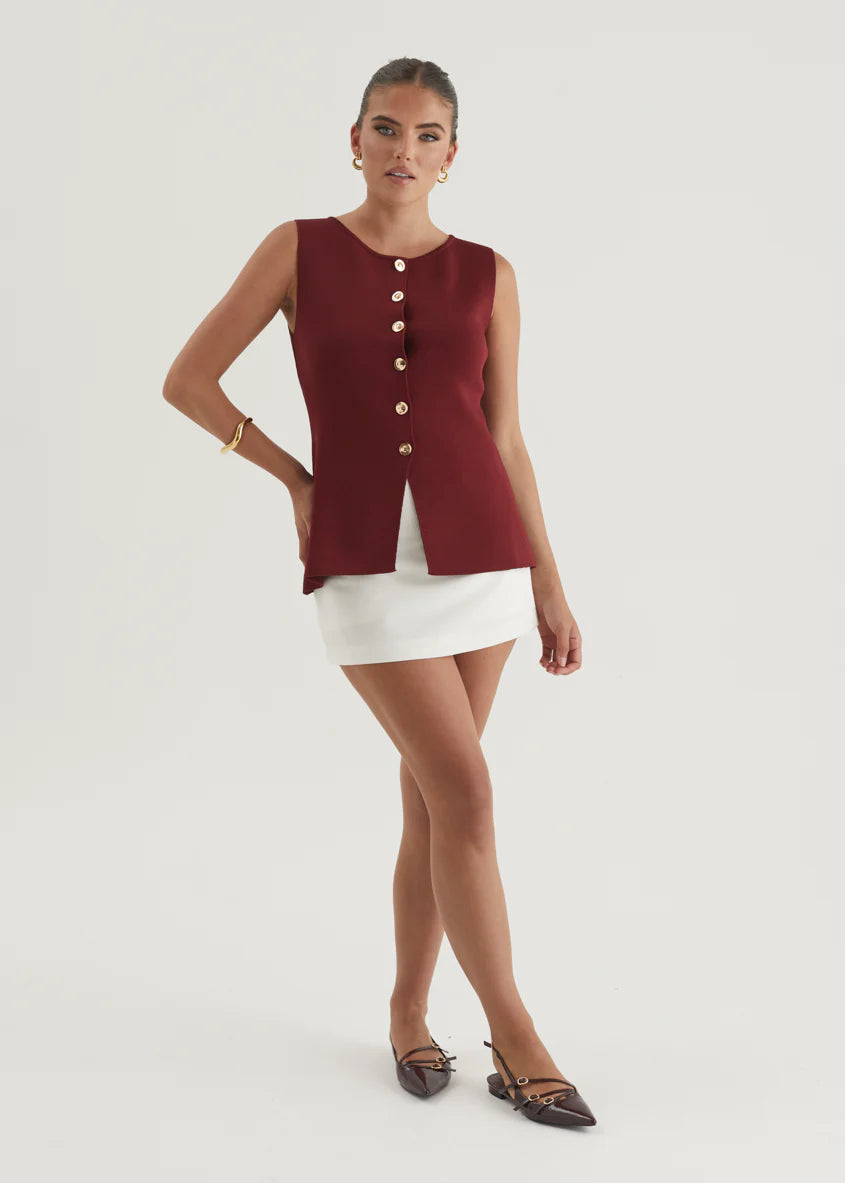 Tristy Knit Vest - Merlot