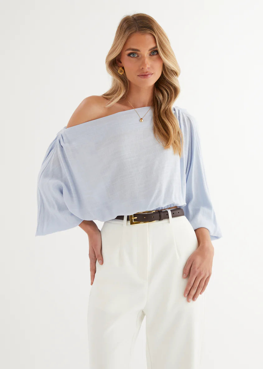 Marlowe Drop Shoulder Top - Light Blue
