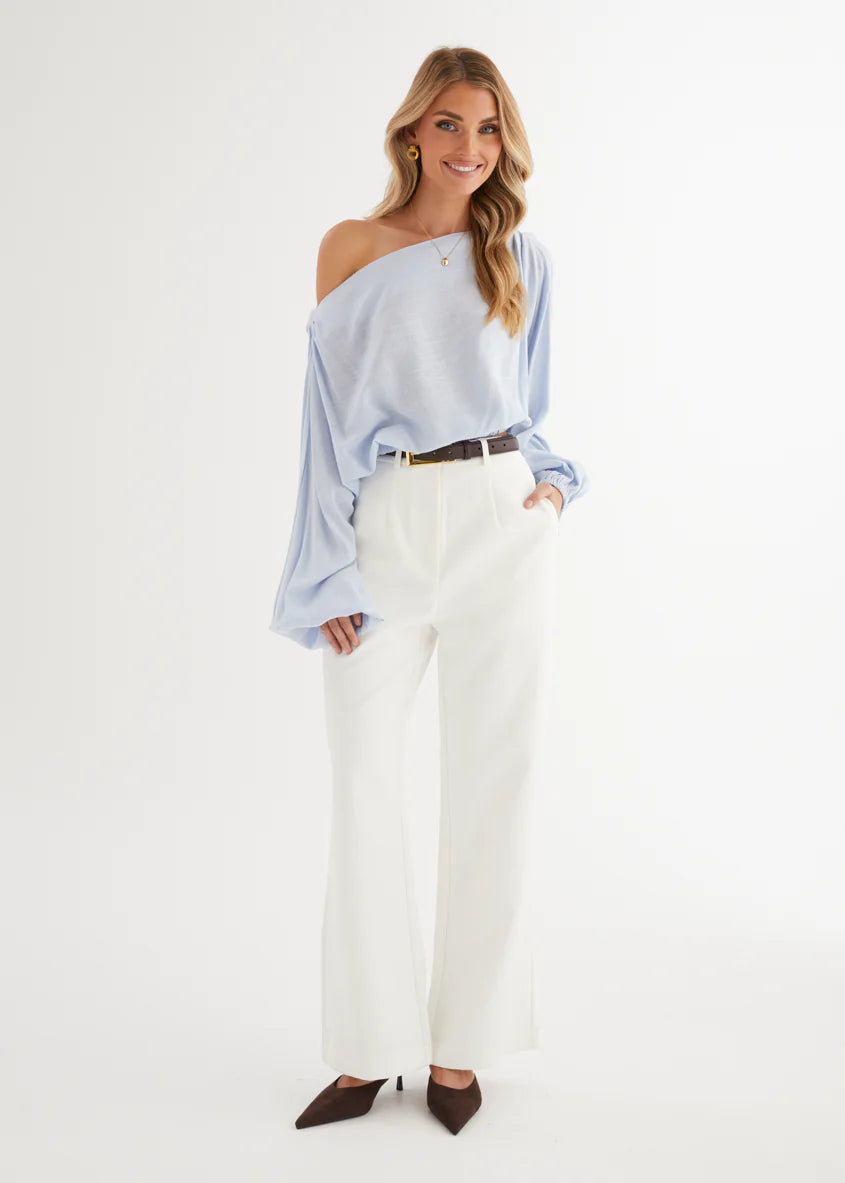 Marlowe Drop Shoulder Top - Light Blue