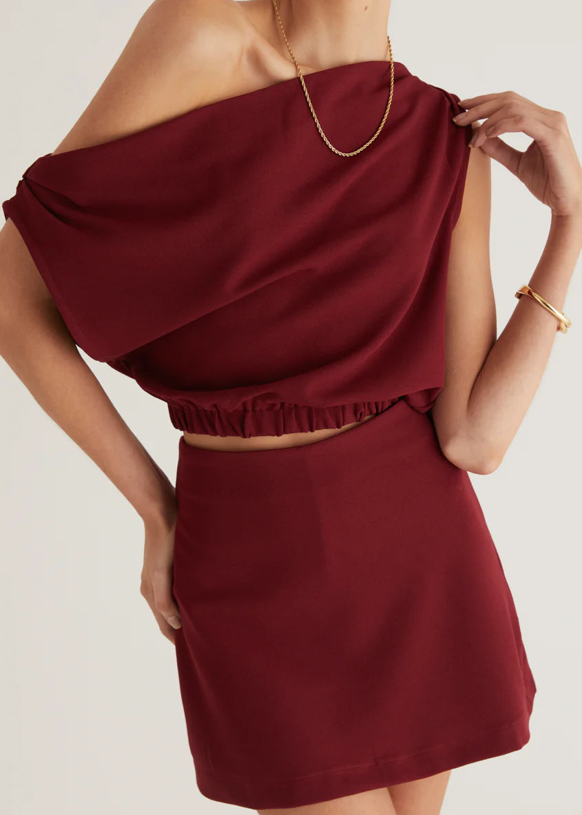 Priya Drop Shoulder Crop - Wine