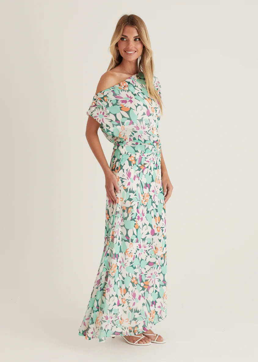 Helix Off Shoulder Midi Dress - Rio Green