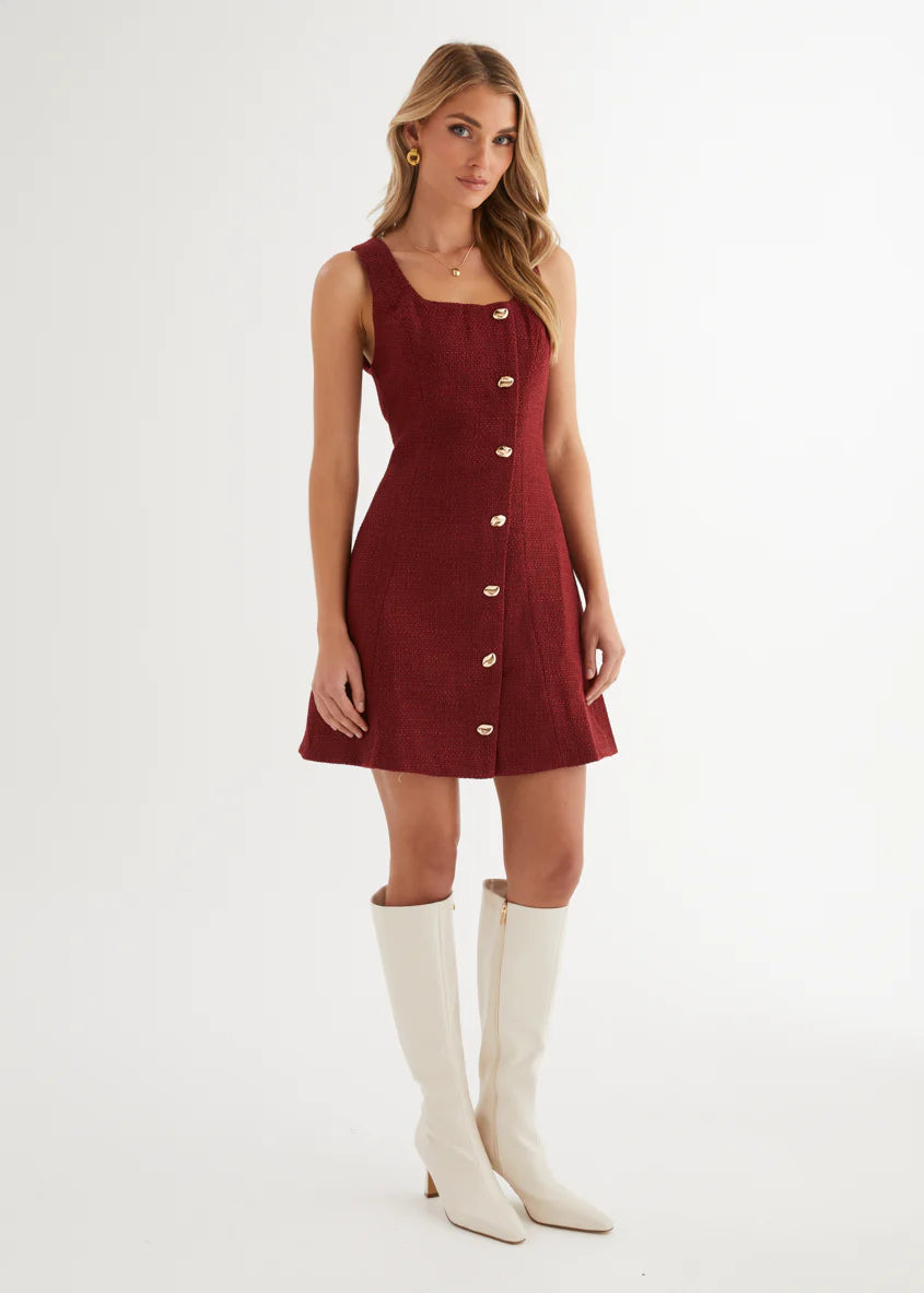 Miracle Tweed Dress - Merlot