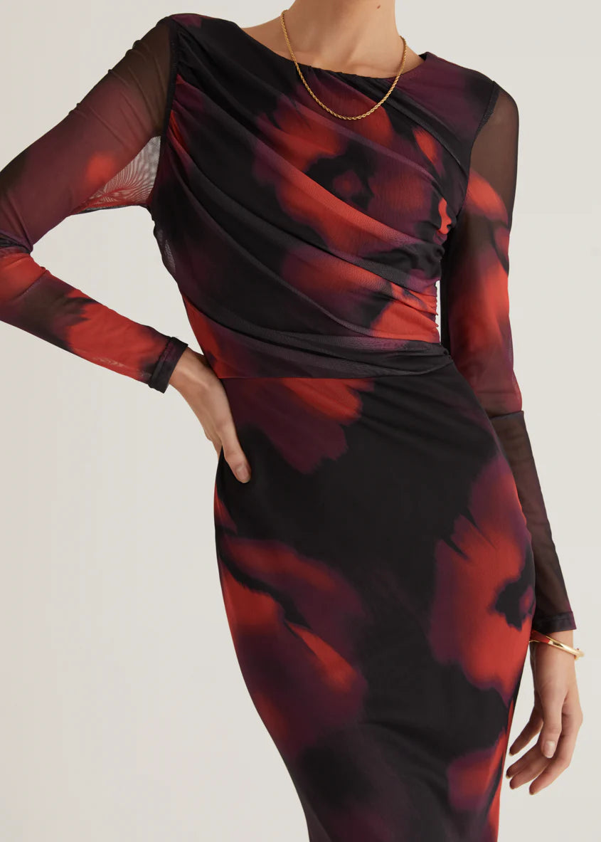 Ashville Mesh Maxi Dress - Black Watercolour