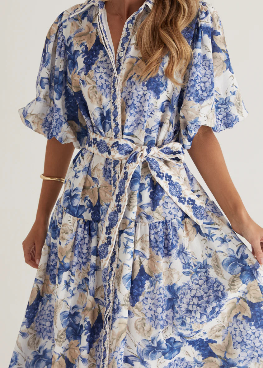 Ceres Midi Dress - White Hydrangea
