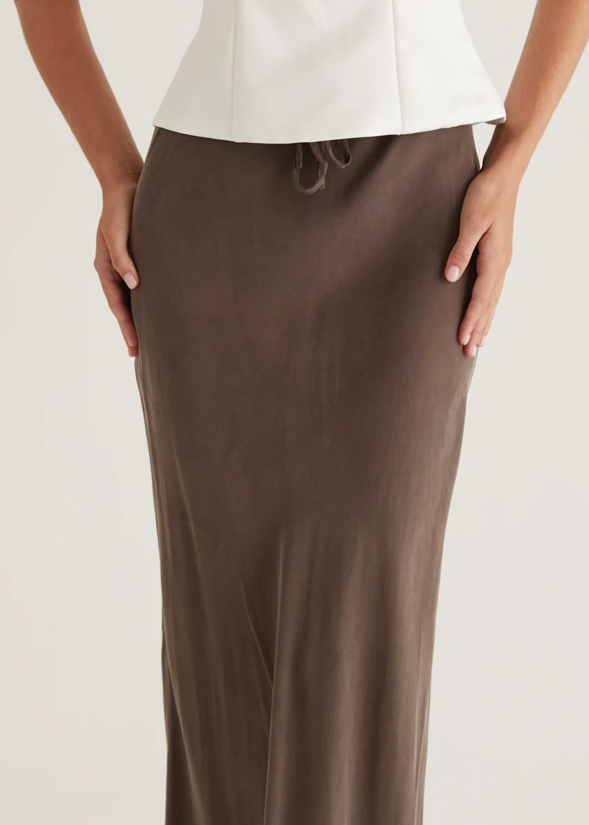 Klarey Cupro Maxi Skirt - Warm Grey