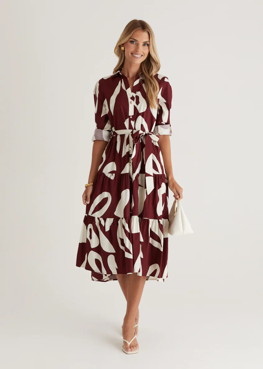 Maybelle Midi Dress - Burgundy Leaf
