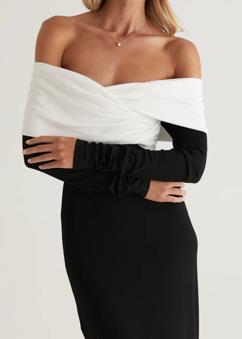 Revolver Off Shoulder Maxi Dress - Black Splice