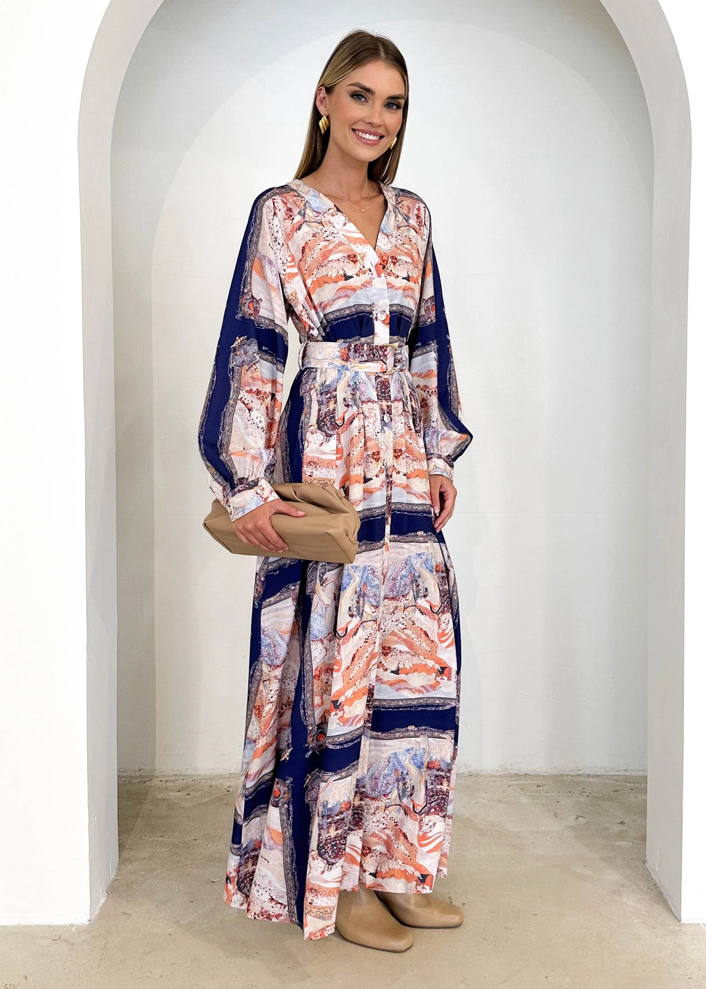 Amalie Maxi Dress - Navy Abstract