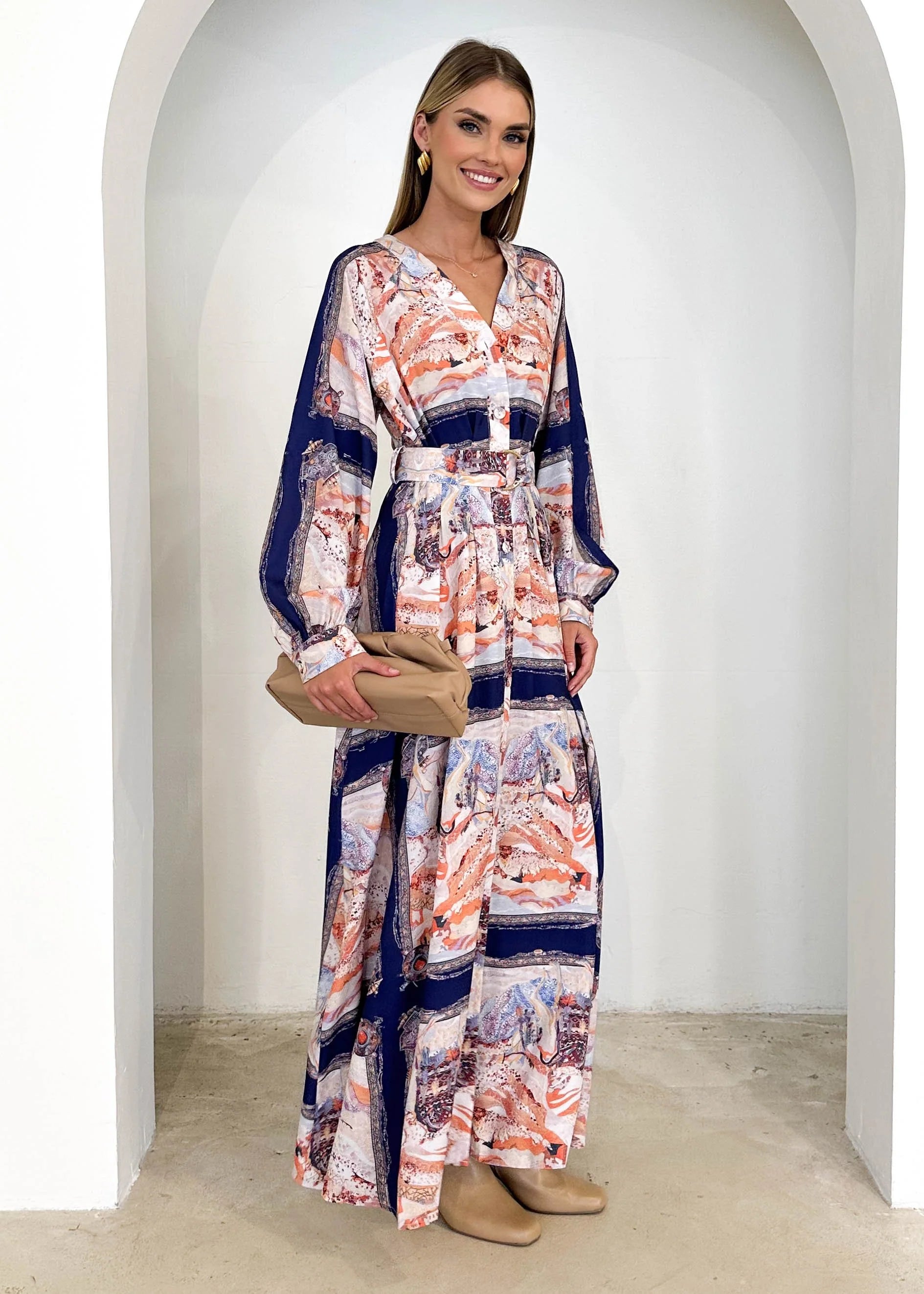 Amalie Maxi Dress - Navy Abstract