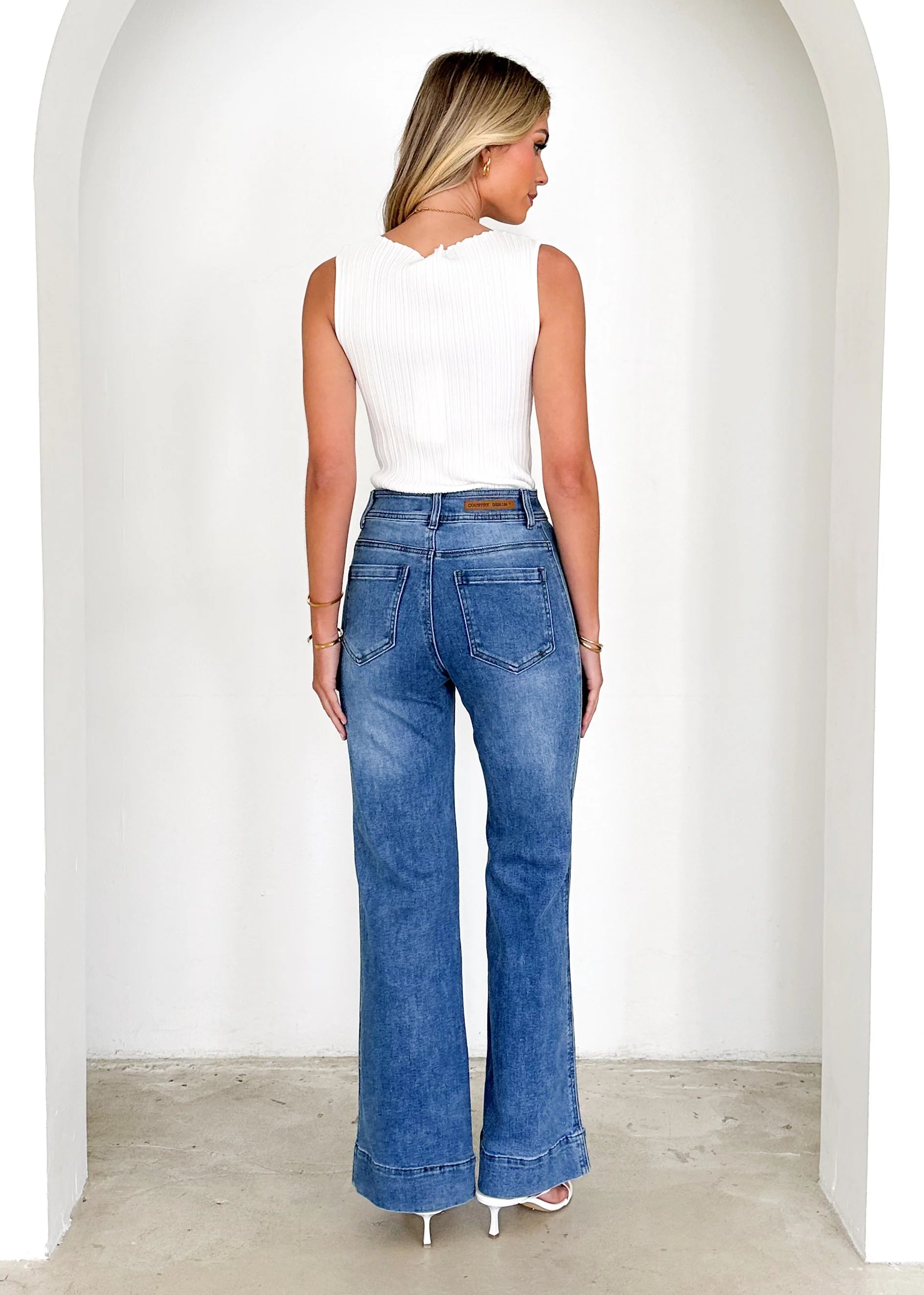 Zekroe Wide Leg Jeans - Mid Blue